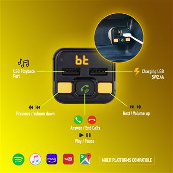 Coche Bluetooth 5.0 Fm Transmisor Manos libres Llamada Bt