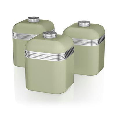 Set 3 Botes metálicos de almacenamiento Swan SWKA1020GN 1 litro, Vintage Diseño retro Verde