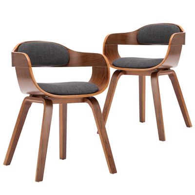 Vidaxl Gris/Oscuro Sillas De Comedor 2 Unidades Tela Y Madera Curvada