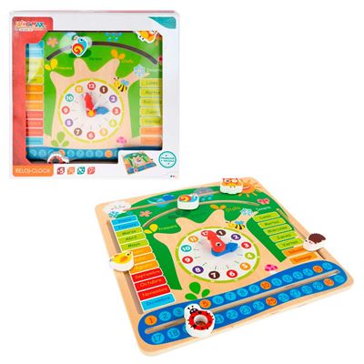 Calendario Reloj Educativo Con Juegos En Madera Natural - Play & Learn