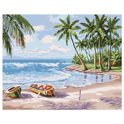 Lienzo Con Dibujo Dam Pintar Números, 40x50cm. Diseño Barcas Océano. Incluye Pinceles Pinturas. Azul Océano