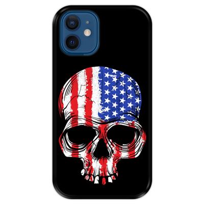 Funda Hapdey Negra para iPhone 12 Mini diseño Bandera americana, ilustración con una calavera silicona flexible TPU