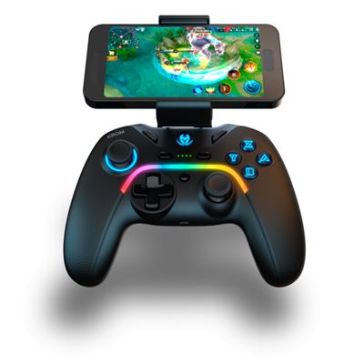 Gamepad Krom Kayros Alambrico E Inalambrico, Diseñado Para Competicion, Botones Configurables Y Macros, Pc, Switch, Android, Ios, Led Rgb, Soporte Smartphone, Negro