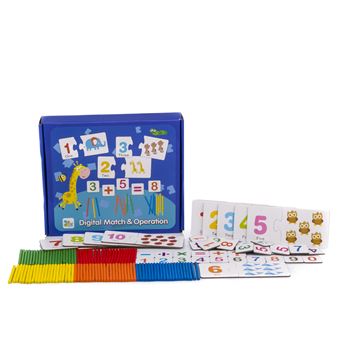 Juego matemático educativo DAM  parejas números animales, símbolos matemáticos palitosoperaciones. Azul Oscuro - 1