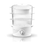 Vaporera Eléctrica, 3 Recipientes + Recipiente Arroz,Temporizador 60 m, Indicador Nivel Agua, sin BPA Adler AD633 800W Blanco