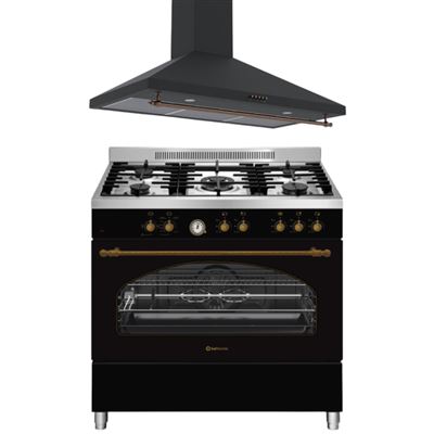 Conjunto Cocina Gas Profesional Solthermic P9503yewsa 5 Fuegos 90x60cm Negra + Campana Solthermic H90pr 90cm Negro