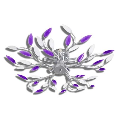 Vidaxl Blancapúrpura Colgante de cristal 5 bombillas e14 lâmpada techo hojas 200 w y 5xe14
