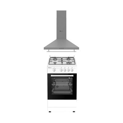 Conjunto Cocina Gas Solthermic C50blanca 4 Fuegos 50x50cm Blanca + Campana Solthermic H60p-i 60cm Inox