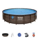 Piscina Desmontable Tubular Bestway Power Steel Diseño Ratán 549x122 cm con Depuradora Cartucho 5.678 L/H con Cobertor y Escalera