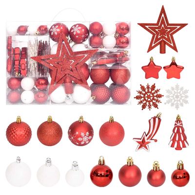 Juego de adornos de navidad de 108 piezas vidaXL rojo y blanco