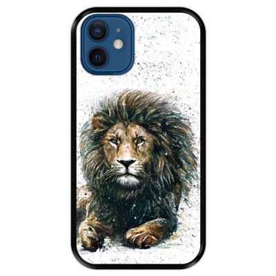 Funda Hapdey Negra para iPhone 12 Mini diseño El león, rey de la selva silicona flexible TPU