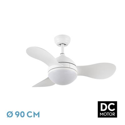 Ventilador De Techo Fabrilamp Led Sólido Regulable Con Control Remoto 24w 3cct 2640lm Ip20 Ø91cm Blanco