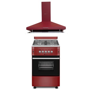 Conjunto Cocina Gas Solthermic F5s40g2ir 4 Fuegos 50x55cm Roja Burdeos + Campana Solthermic H60p-red2 60cm Roja