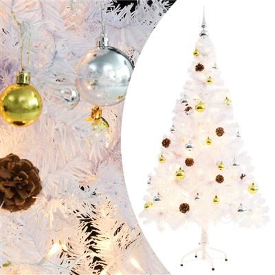 Árbol de Navidad artificial vidaXL con bolas y luces LED 150 cm blanco