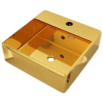 Lavabo vidaXL con rebosadero 41x41x15 cm cerámica dorado