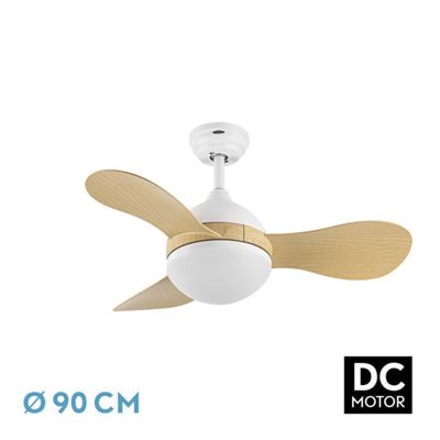 Ventilador De Techo Fabrilamp Led Sólido Regulable Con Control Remoto 24w 3cct 2640lm Ip20 Ø91cm Blanco Y Haya