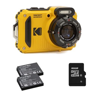 Cámara Kodak Pixpro Wpz2 Digital, 16mp, Acuática 15m, Amarillo+ 2 Baterías + 1 Tarjeta Sd 16gb