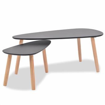Set vidaXL de mesas de centro 2 unidades madera maciza de pino Negro - 1