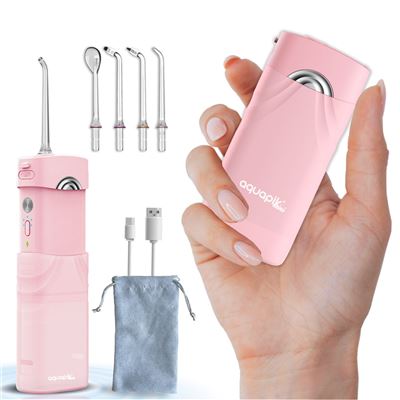 Irrigador Dental Aquapik Mini. 4 Boquillas Incluidas, 5 Modos, Ipx7 Impermeable. (rosado)