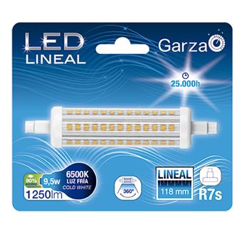 Bombilla lineal LED con casquillo R7S de 118mm, 9,5W 1200 lumenes, 360°, luz fría