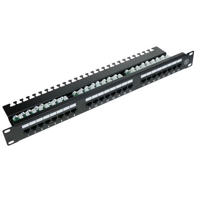 Patch panel RackMatic, de 24 RJ45 Cat.5e UTP 1U negro con organizador de cables para armario rack - RackMatic