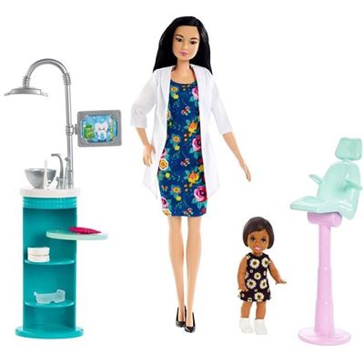 Barbie - Caja de pelo negro dentista - Muñeca maniquí - 3 años y +