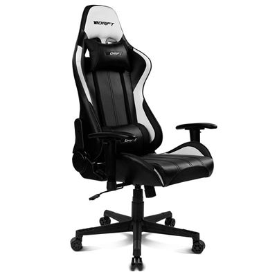 Silla Gaming Drift Dr175carbon- Polipiel, Reposabrazos Ajustables 2d, Piston Clase 4, Giratoria, Mecanismo De Mariposa, Cojin Lumbar Y Cervical, Acabado Fibra De Carbono, Negro/blanco