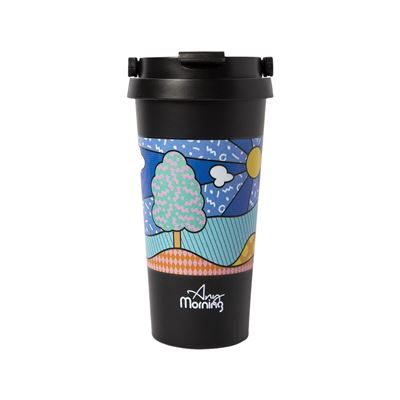 Taza Termo Con Tapa Any Morning Travel Acero Inoxidable Negro/multicolor, 500 Ml, 17,8x9,2cm