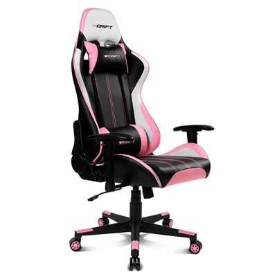 Silla Gaming Drift Dr175pink- Polipiel, Reposabrazos Ajustables 2d, Piston Clase 4, Giratoria, Mecanismo De Mariposa, Cojin Lumbar Y Cervical, Negro/blanco/rosa