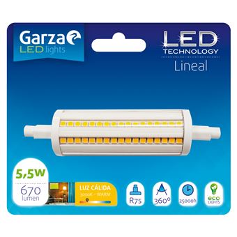 Bombilla lineal LED con casquillo R7S de 78mm, 5W 600 lumenes, 360°, luz cálida