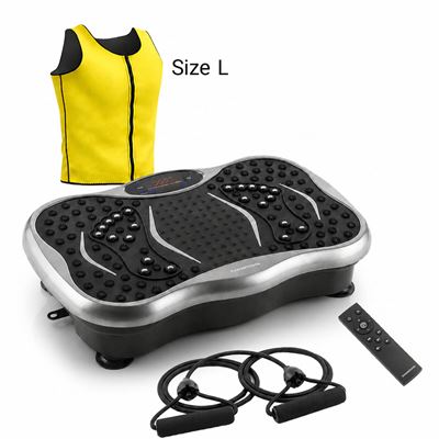 Pack Plataforma Vibratoria Con Altavoz, Bandas De Resistencia Y Mando A Distancia Y Chaleco Deportivo Con Efecto Sauna Para Hombre Innovagoods Talla L