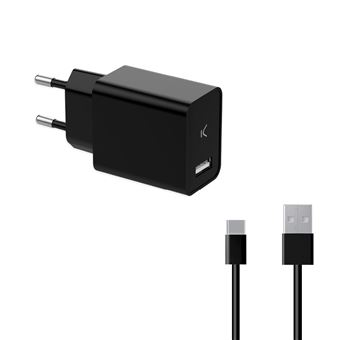 Cargador de red Ksix, 12W + cable 1 m USB A - USB C, Negro - 1
