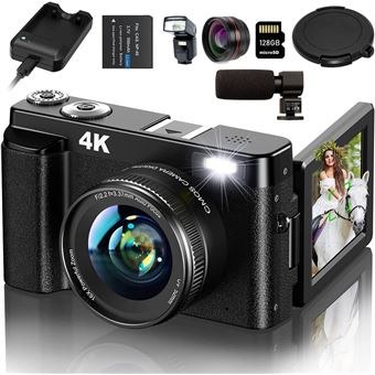 Cámara fotos réflex digital DUDAO DC101L 4K UHD 48MP automático 16X ZOOM Pantalla de 3 pulgadas + 6 piezas para cámara + 128G Negro - 1