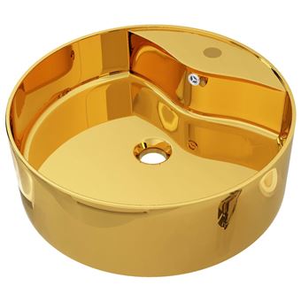 Lavabo vidaXL con rebosadero 46,5x15,5 cm cerámica dorado