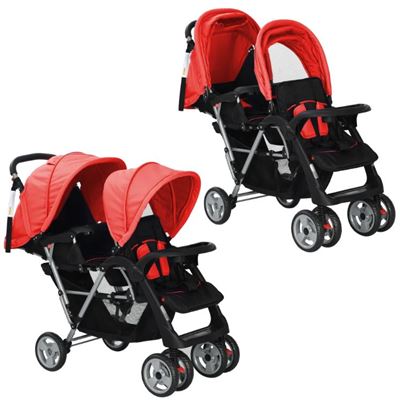 Carrito Para Gemelos Tandem De Acero Rojo Y Negro