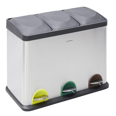 Cubo De Basura Y Reciclaje De Acero Inoxidable Con Pedal Arregui Step Bin Cr705-45l, 3x15l 45l