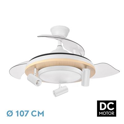 Ventilador De Techo Fabrilamp Dc Gladiator Regulable Con Mando A Distancia 37w+15w 3cct 3980lm Blanco Y Haya