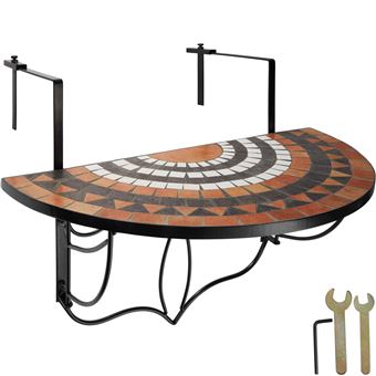 Mesa plegable de balcón para macetas mosaico - terracota/Blanco