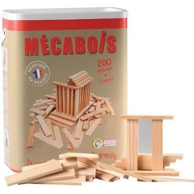 Mécabois - Barril de 200 piezas - Juegos de construcción de tablero de madera - Hecho en Francia