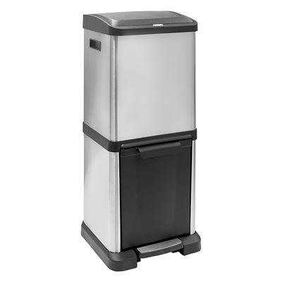 Cubo De Basura Y Reciclaje De Acero Inox. Con Pedal Arregui Binary Cr705-34l, 16+18l 34l