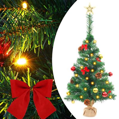 Árbol de Navidad artificial vidaXL con bolas y luces LED 64 cm verde