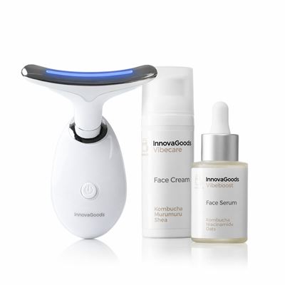 Pack Sérum Facial Kombucha Vibeboost 30 Ml, Crema Facial Hidratante Kombucha Vibecare 50 Ml Y Masajeador Facial Eléctrico Reafirmante Para Cara Y Cuello Con Led, Ems Y Calor Innovagoods