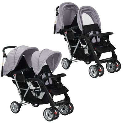 Carrito Para Gemelos tandem de acero gris y negro bebé vidaxl