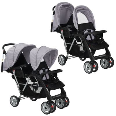 Carrito Para Gemelos Tandem De Acero Gris Y Negro