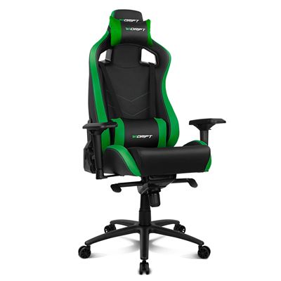 Silla Gaming Drift Dr500g - Polipiel, Reposabrazos Ajustable 4d, Piston Clase 4, Respaldo Reclinable, Cojines Lumbar Y Cervical, Color Negro/verde