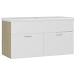 Mueble con lavabo vidaXL aglomerado blanco y roble Sonoma 90x38,5x46 cm