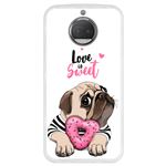Funda Transparente para Motorola Moto G5S Plus, Diseño Adorable cachorro Pug con una rosquilla rosada de San Valentín, TPU