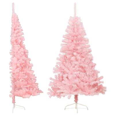 Medio árbol de Navidad artificial con soporte vidaXL PVC rosa 150cm