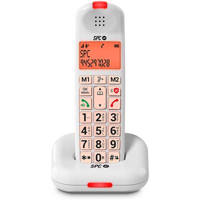 Teléfono Fijo Inalámbrico Spc Comfort Kairo Para Mayores Con Teclas Grandes, Sonido Amplificado, Compatible Audífonos Y Bloqueo Spam - Blanco