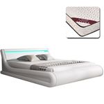 Cama canapé de matrimonio Parisina, Blanco (150x190cm) con colchón Pro Nature